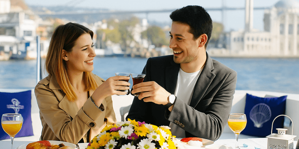 Birthday party guests on the deck of a luxury yacht in Istanbul