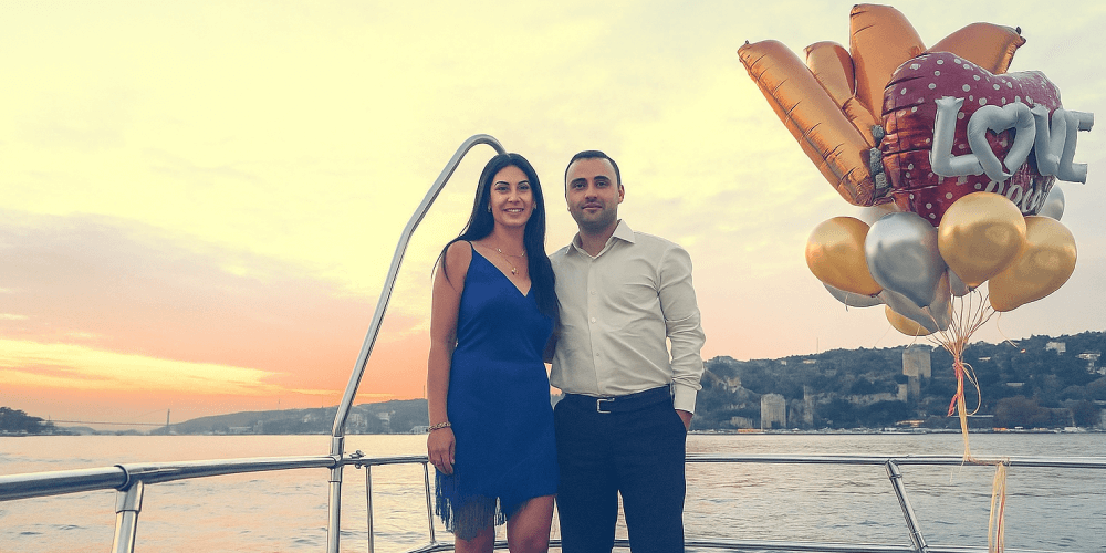 Guests enjoying a birthday cruise on the Bosphorus at sunset