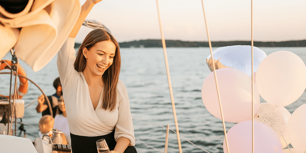 Luxury boat sailing on the Bosphorus with city skyline view
