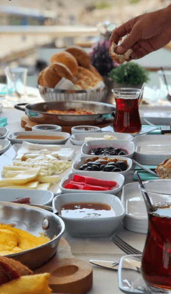 Traditional Turkish breakfast served on private Bosphorus yacht tour