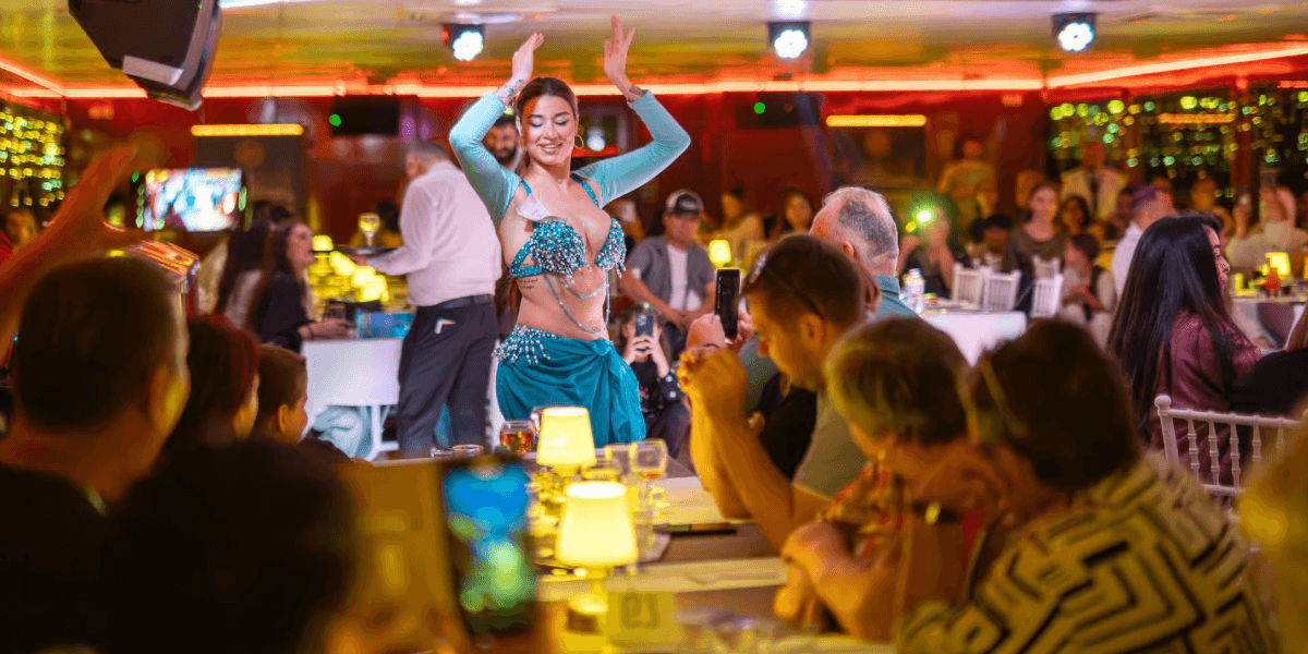 Belly dancer performing during Turkish night on Bosphorus cruise